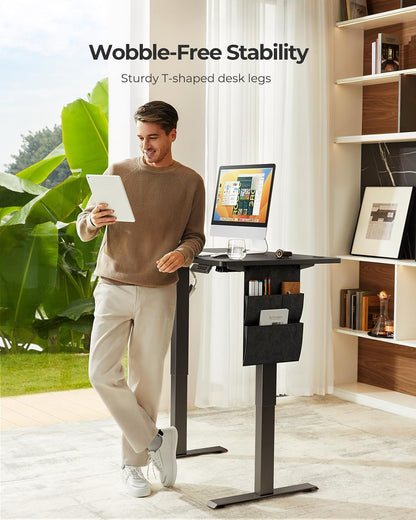 Marsail Staande bureau in hoogte verstelbaar, elektrisch sta-bureau met Staragetas, staand bureau voor thuiskantoor, computerbureau, vooraf ingestelde geheugen met hoofdtelefoonhaak, 100 x 60 cm