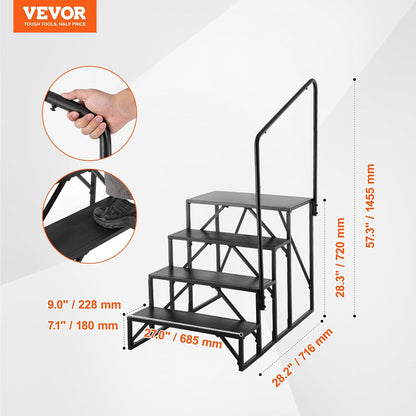 VEVOR Campertrappen, 4-traps RV-trap, 400 lbs draagvermogen, verdikt koolstofstaal, met leuning, antislip treden voor veilige in- en uitgang, pak voor camper, aanhangwagen, campertrap