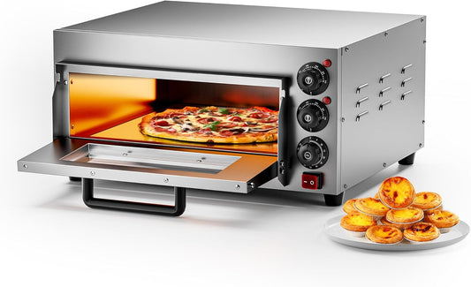 Wiltec pizzaoven 2000 W, oven voor pizza's incl. cordieriet pizaasteen, vuursteen voor steenovenpizza's, bakoven vor gerechten en maaltijden, pizzabakoven met kijkvensters