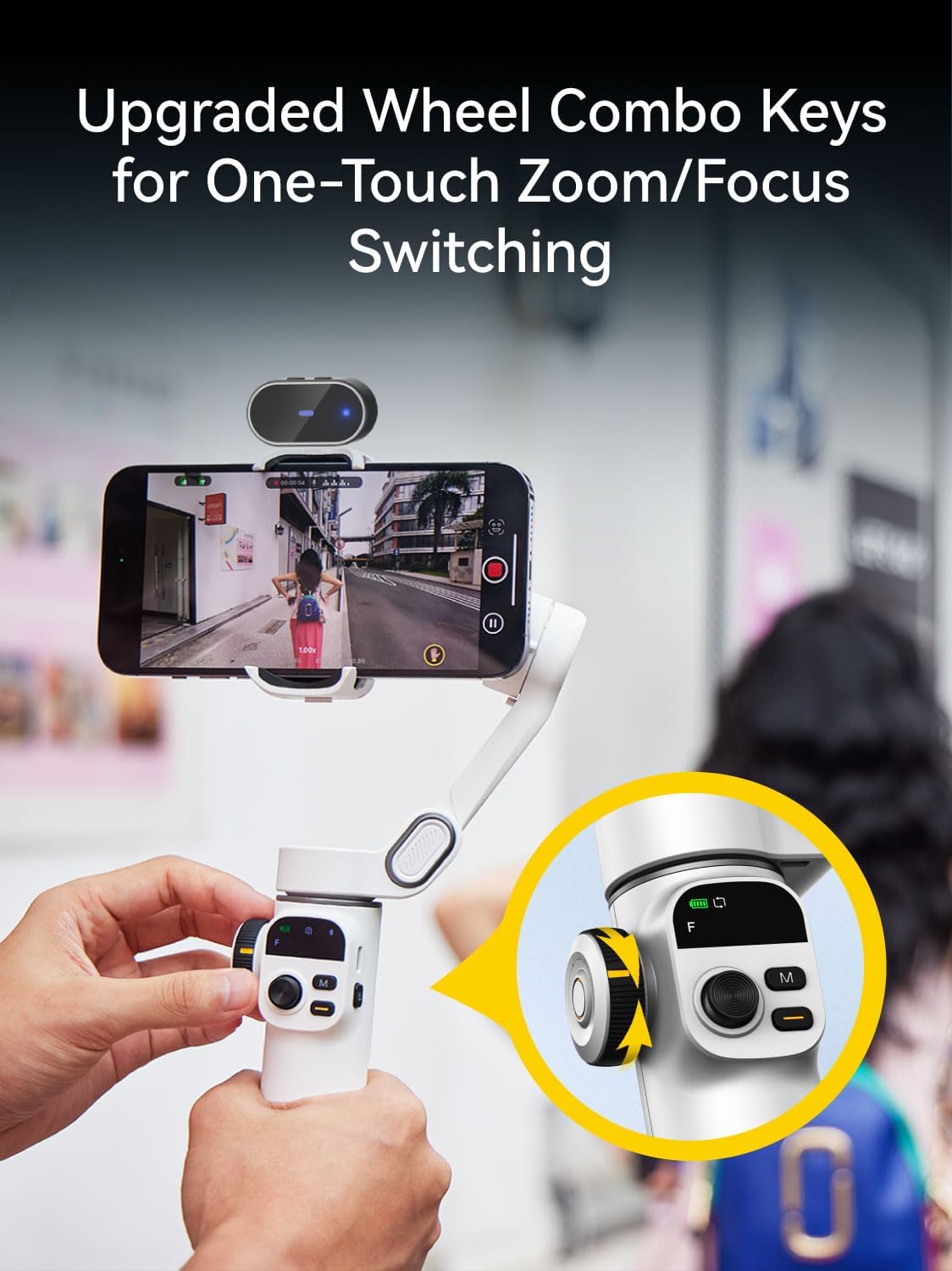 AOCHUAN Gimbal-stabilisator voor iPhone, telefoongimbal met AI-trackingsensor voor vlog-opname, 3-assige telefoongimbal met 7,8 inch verlengstang en OLED-display voor iPhone/Android-Smart X2 AI wit