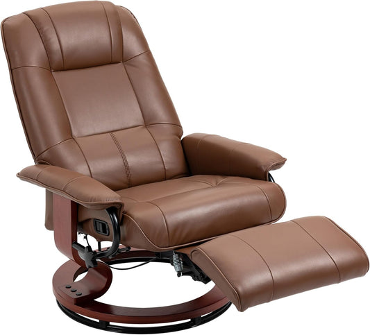 Relaxstoel – Fauteuil – Ligstoel – Draaifauteuil – Loungestoel – Verstelbare Rugleuning tot 145° – Handmatige Voetensteun – Kunstleer – Houten Onderstel