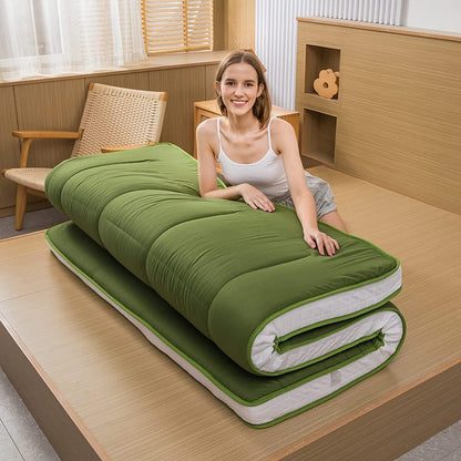 Maxyoyo Futon matras, gewatteerde Japanse vloermatras, gewatteerd, extra dik opvouwbaar slaapkussen, ademend vloerligbed, logeerbed (groen, eenpersoons)