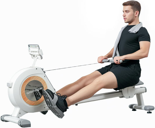 SPORTNOW Rudergerät für Zuhause, Magnetisches Rudergerät mit 16 Widerstandsstufen, LCD-Monitor, Rudermaschine mit Telephone/IPAD Dumbbell, für Cardio-Training, bis 150 kg load bar - QUORE