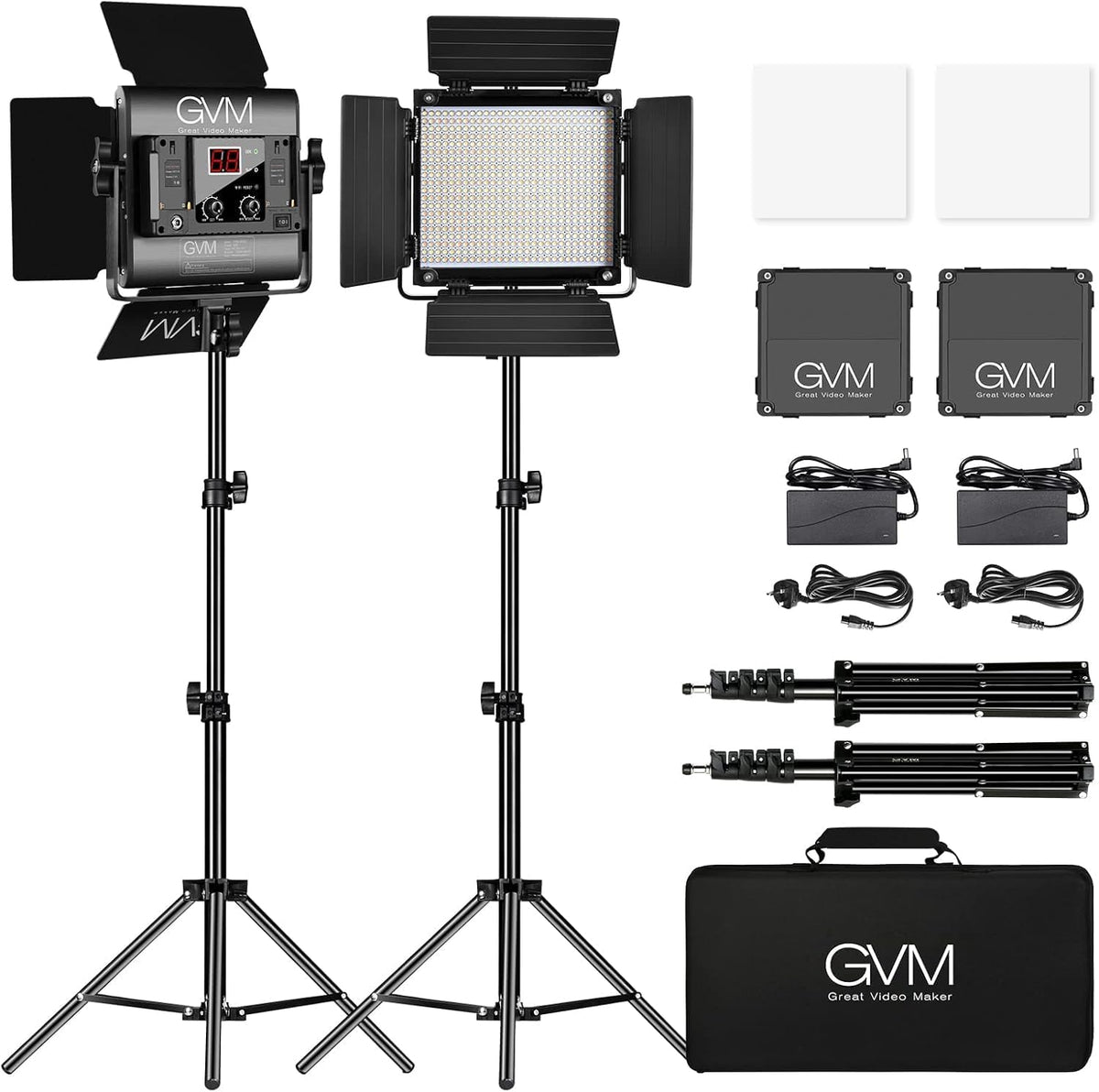 GVM 480 led-videolamp met statief, app-bediening, led-studiolamp, 13000 lux/0,5 m, tweekleurige temperatuur, 2300 K-6800 K, led fotografie, continu licht voor studio, video-opname, fotografie,