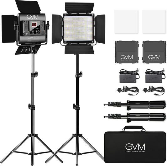 GVM 480 led-videolamp met statief, app-bediening, led-studiolamp, 13000 lux/0,5 m, tweekleurige temperatuur, 2300 K-6800 K, led fotografie, continu licht voor studio, video-opname, fotografie,