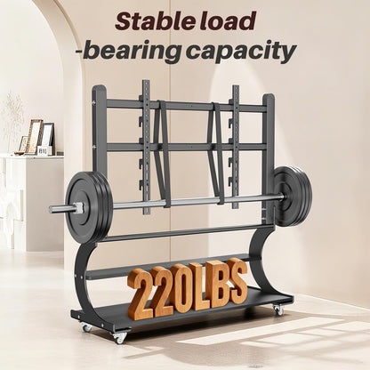 Tv-standaard, oprolbaar, voor 50-100 inch platte en gebogen tv's tot 100 kg, tv-standaard, in hoogte verstelbaar, met 2-traps plank, MAX VESA 900 x 600 mm (zwart)