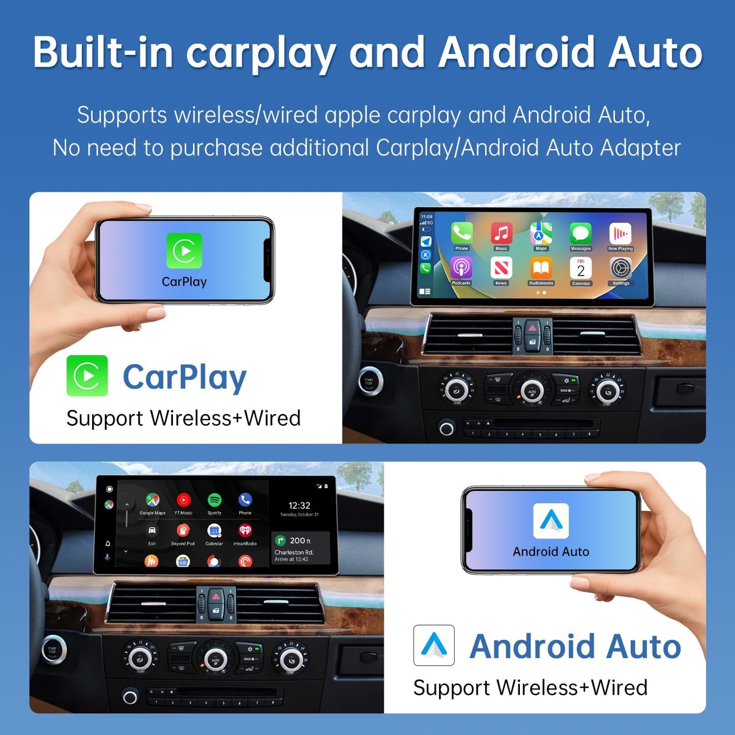 CarPlay Scherm – Autoradio Display – Multimedia Touchscreen – Auto Interface – Inbouw Scherm – 12,3 Inch HD IPS Scherm – Draadloze Apple CarPlay & Android Auto
