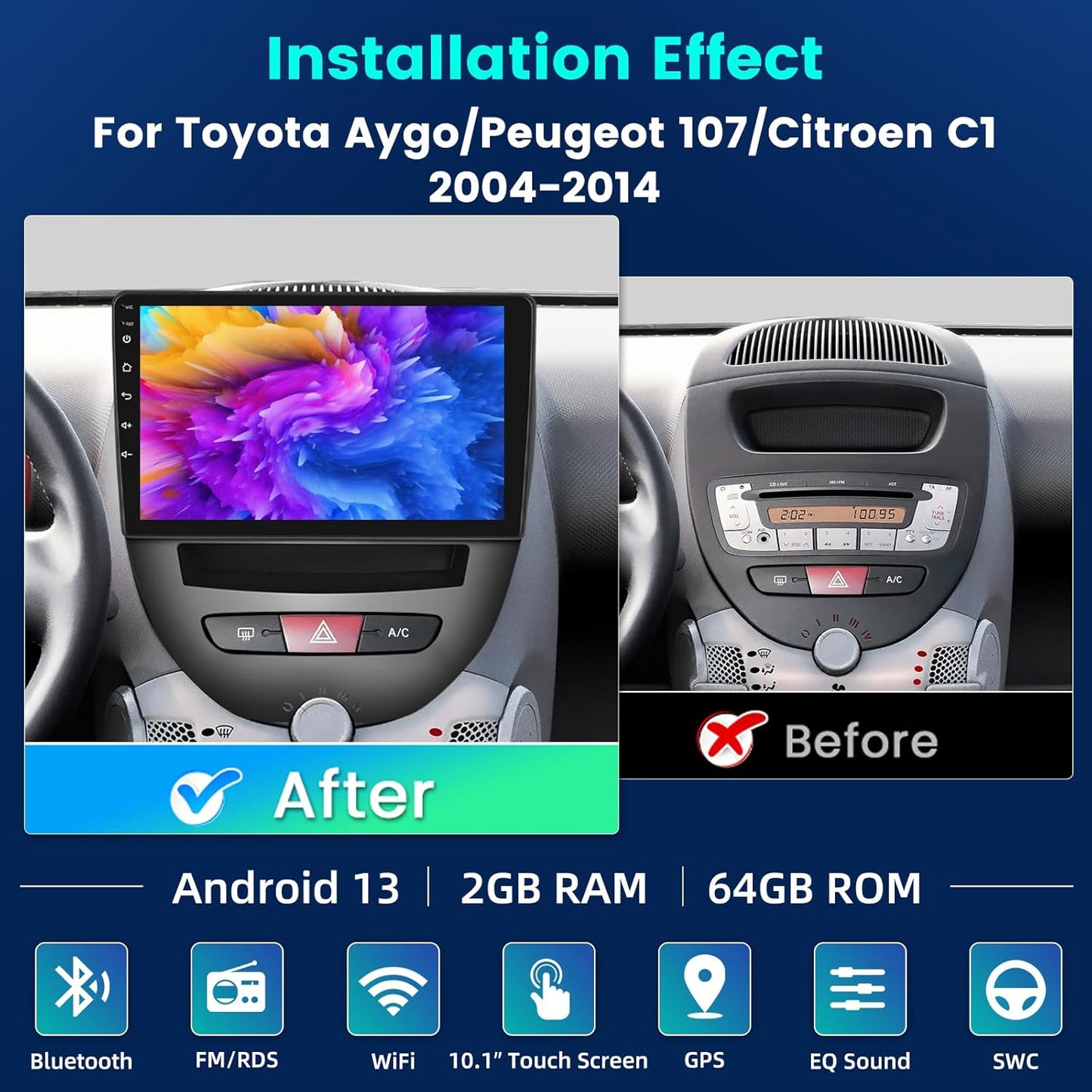 Autoradio – Multimediasysteem – Touchscreen Radio – Navigatiesysteem – Inbouwstereo Voor Auto's 2004-2014 – 10,1 Inch Touchscreen – Draadloze CarPlay & Android Auto
