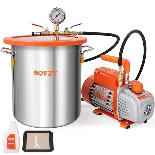 Enkeltraps Vacuümpomp – Vacuümpomp Set – Vacuümkamer – Houtstabilisatie Pomp – Resin Ontgassen – 150W Motor – 19 Liter Glazen Deksel