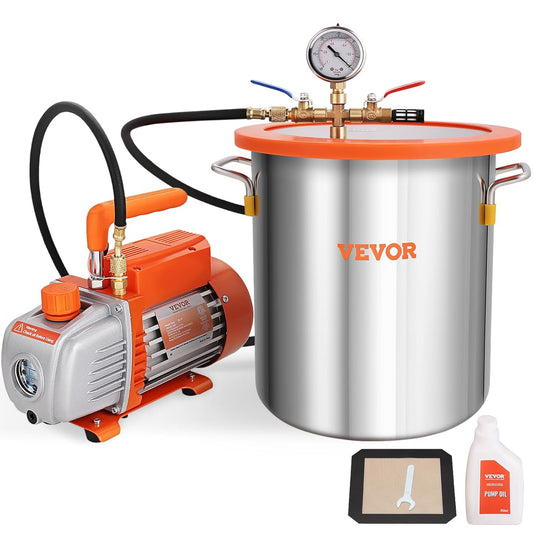VEVOR Eentraps vacuümpompset, snelheid: 1440 omw/min, inhoud vacuümkamer 19 l, pompset met vacuümkamer, glazen deksel, vermogen 150 W, afmetingen 29 x 12 x 22 cm, luchtverplaatsing 100 l/min