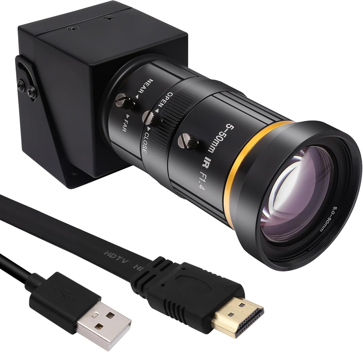 Svpro HDMI-camera, 4K, industriële USB-camera, HD streaming, webcam met 5-50 mm Telephoto zoom, handmatige lens, H.265 CS mount camera, 10 x optische zoomcamera voor pc, computer, laptop, bewaking