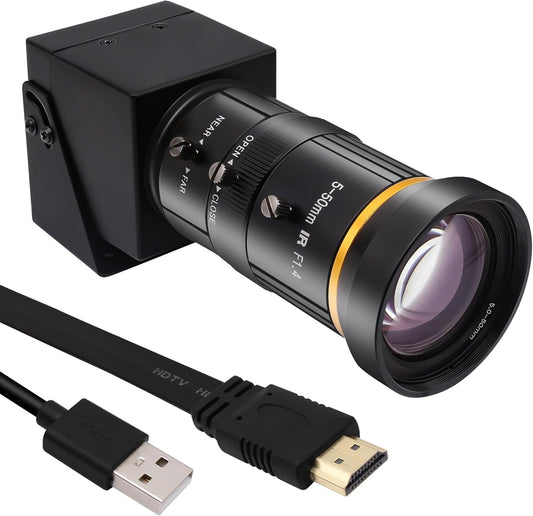 Svpro HDMI-camera, 4K, industriële USB-camera, HD streaming, webcam met 5-50 mm Telephoto zoom, handmatige lens, H.265 CS mount camera, 10 x optische zoomcamera voor pc, computer, laptop, bewaking