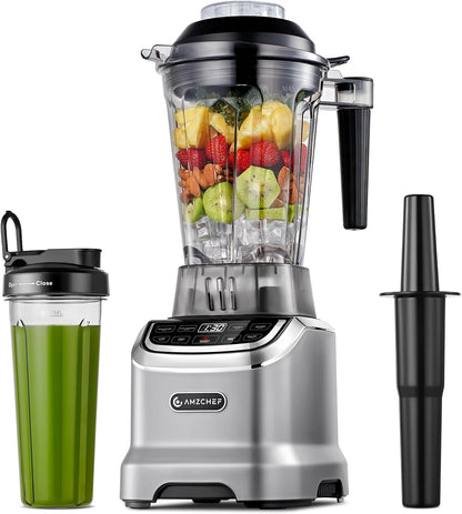 AMZCHEF Professionele smoothiemixer 1,85 liter met 6 messen, 600 ml, BPA 1,85 l en 600 ml individuele glazen mixer voor 2 mengmodi 1800 W