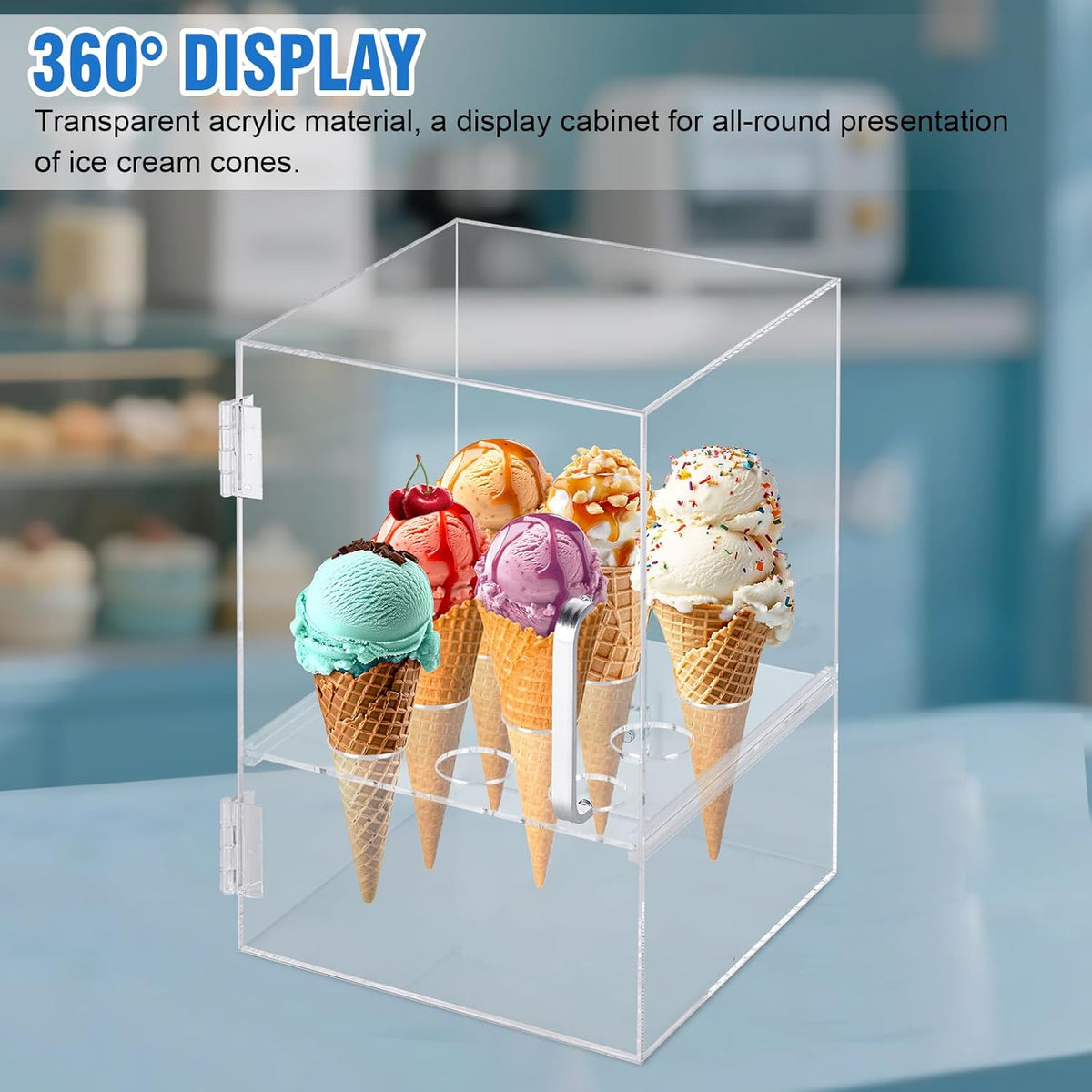 Ijskegelhouder – Ijshoornhouder – IJscohoornhouder – Ijskegelstandaard – Displayhouder – Transparant Acryl – 9 Openingen Met Magnetische Deur