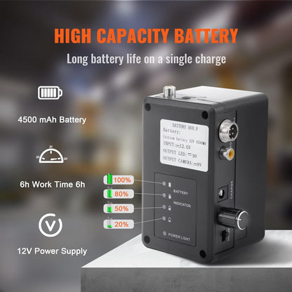 VEVOR Inspectiecamera, 9 inch, 50 m, buiscamera, 720p, kanaalcamera, 512 Hz, endoscoopcamera, 12 V, 4500 mAh lithiumbatterij, 6 uur, buisinspectiecamera, IP68, voor rioleringen, rioleringen,