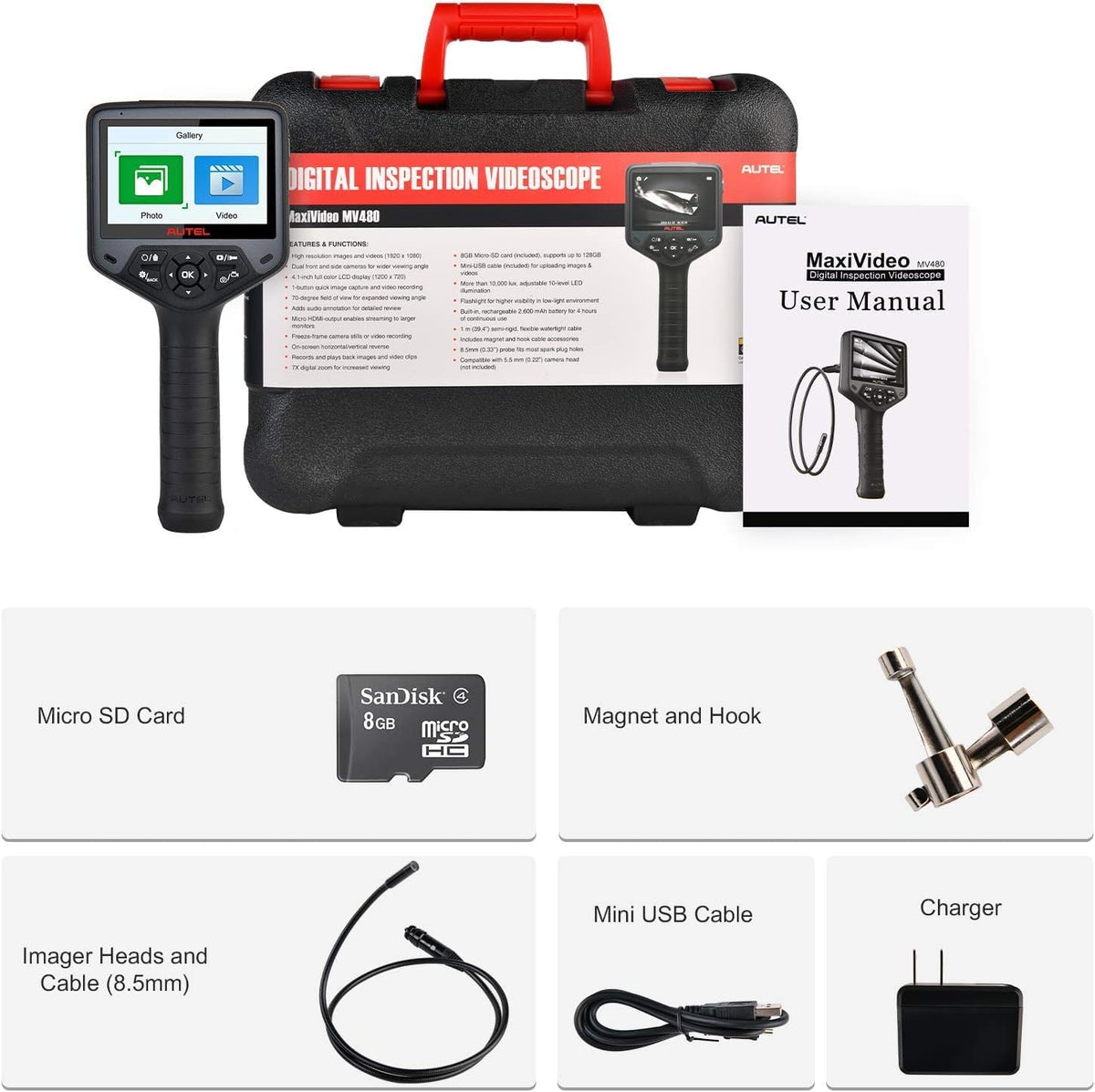 Inspectiecamera – Endoscoop – Videoscoop – Diagnostische Camera – Endoscoopcamera – Dubbele Camera’s – 4,1” LCD Scherm met Audio-opname - QUORE