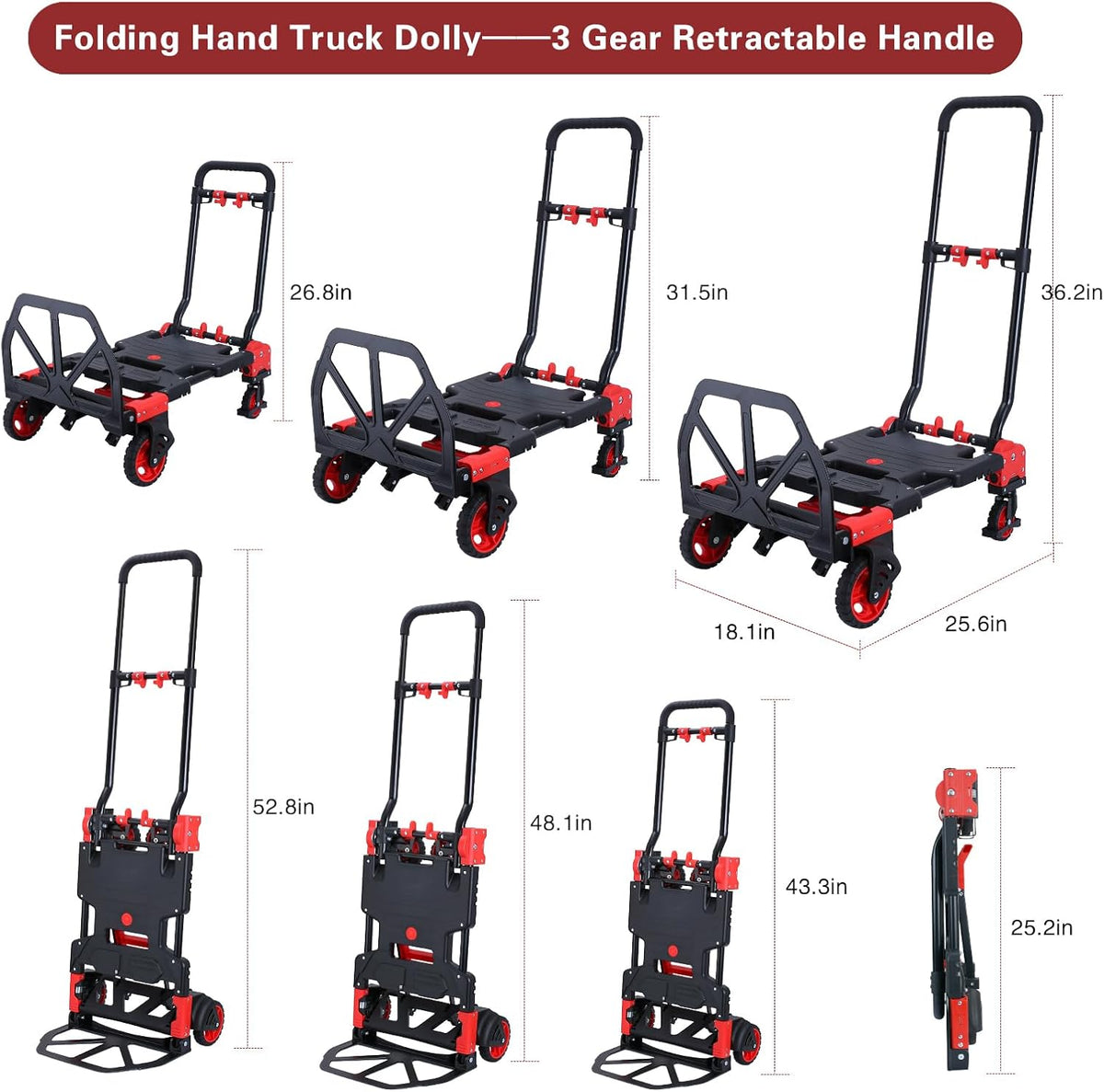 2-in-1 opvouwbare steekwagen, dolly met mand, 350 lbs capaciteit handkar opvouwbaar, steekwagen opvouwbaar met intrekbare handgreep, opvouwbare dolly kar met wielen om te verplaatsen