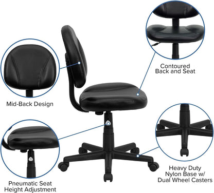 Flash Furniture Mid-Back lederen ergonomische draaibare taakstoel, metaal, zwart, 58,42 x 55,88 x 22,86 cm