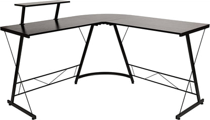 Flash Furniture Hoekbureau - zwart/zwart ruimtebesparend L-vormig gamingbureau met monitorplank - 72' 2-laags computerbureau, thuiskantoor hoekbureau, eenvoudig te monteren