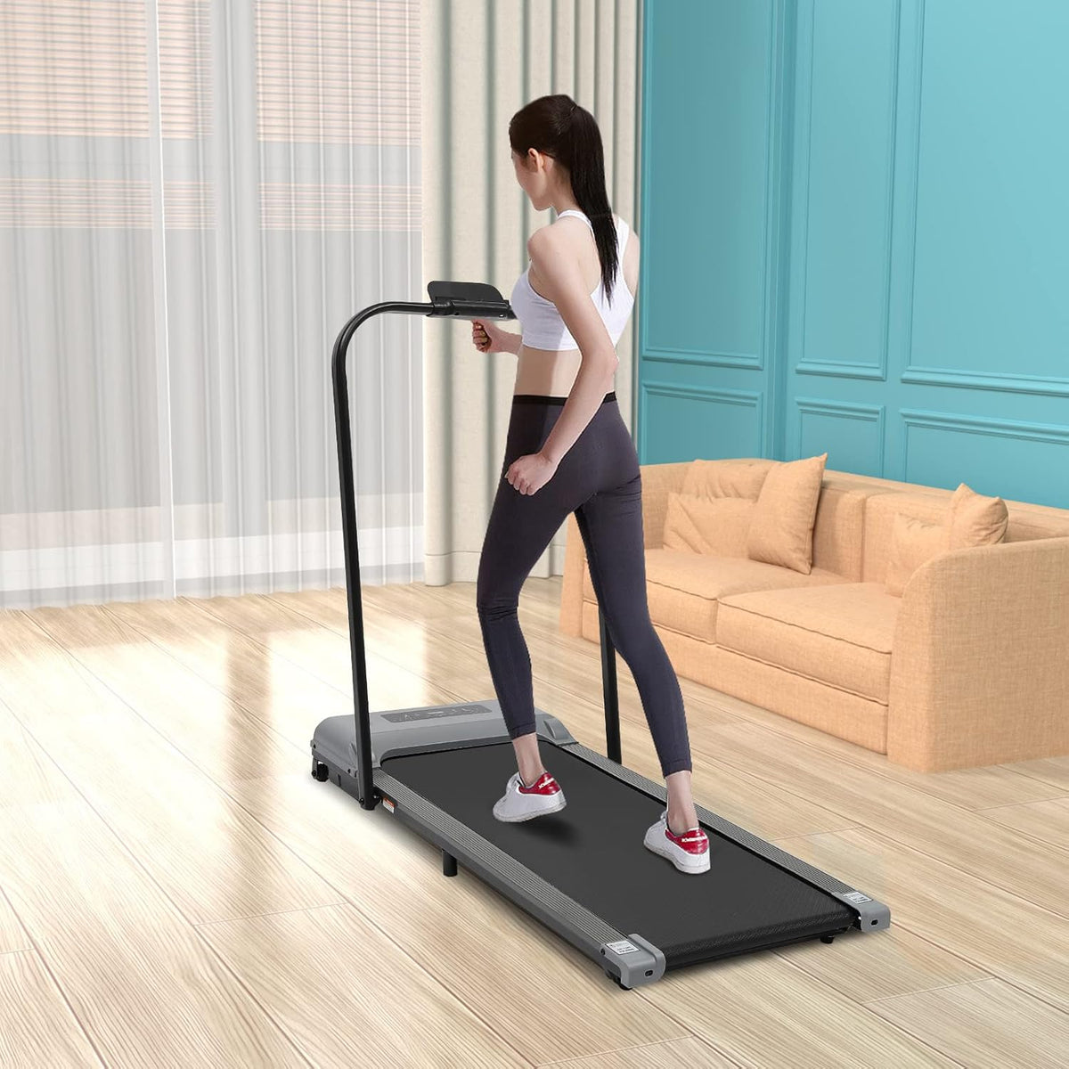 Treadmill Folding Electric with LCD Display Fitness Walkpad Jogging LED Electric Walkpad Remote Control Motorised Home Gym Exercise Bike Display Home Fitness Device Home - QUORE