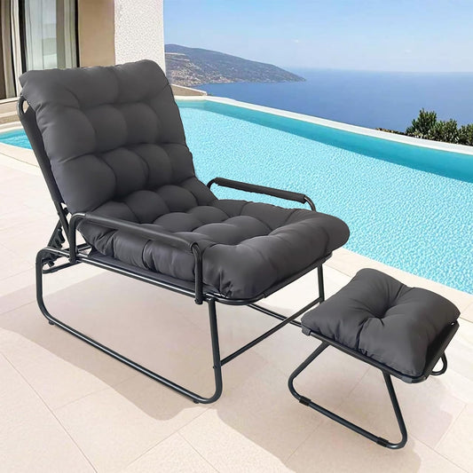 Buitenlounge stoel – Balkonstoel – Ligstoel – Tuinstoel – Relaxstoel – 5 Verstelbare Standen – Stevig Stalen Frame