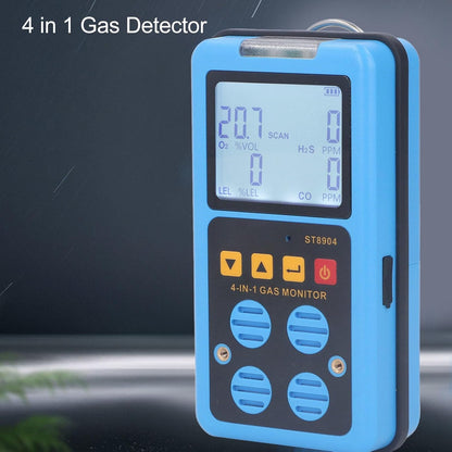 4 in 1 Gasmonitor, CO H2S O2 LEL Veelvoudige Indicator Geluidslicht, Trilling, Alarm Gaslekdetector met Achtergrondverlichting Handheld Gasdetector voor Thuis Chemisch Laboratorium