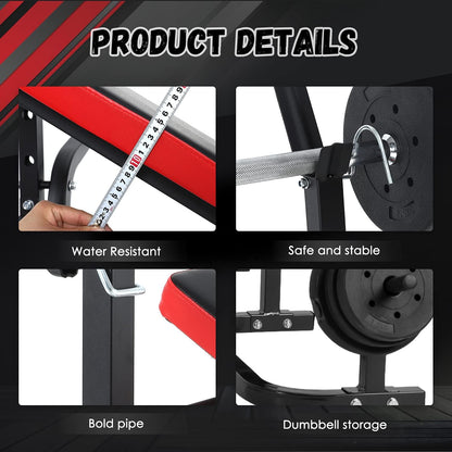 ISE Multifunctionele trainingsbank, halterbank, verstelbaar, inklapbaar, met beencurler, semi-professioneel, huishoudelijk fitnessapparaat voor kniebuigingen, bankdrukken, rompbuiging, belastbaar tot 120 kg - QUORE