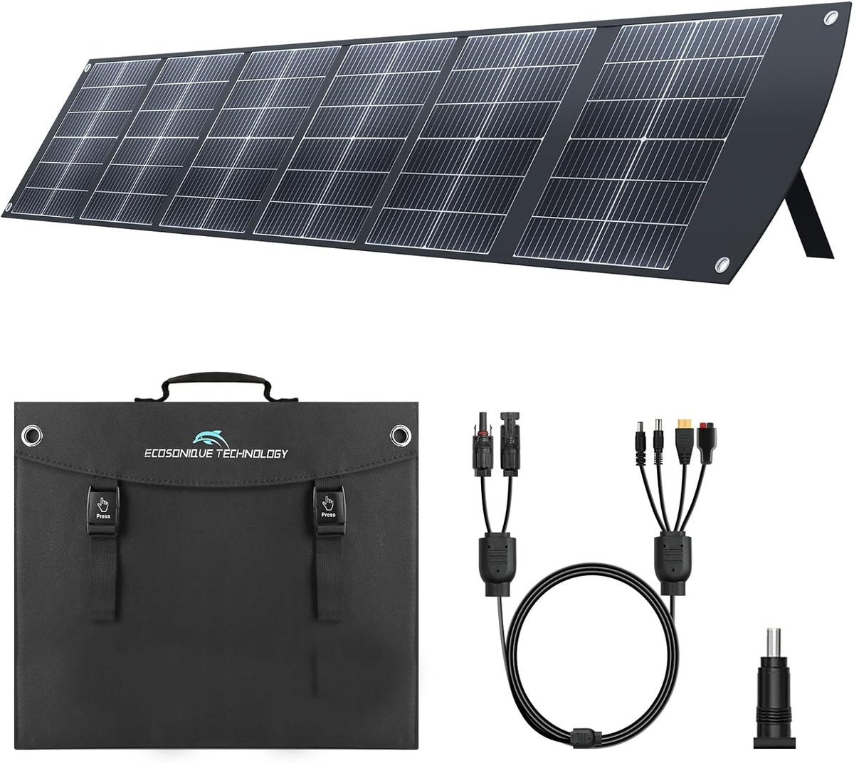 Ecosonique Draagbaar zonnepaneel 200 W, opvouwbaar met kickstand, USB-C PD3.0 & USB-A QC3.0, MC4, multi-output voor stroomstations, generatoren, campers, wandelen