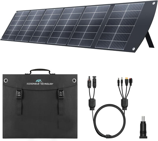Ecosonique Draagbaar zonnepaneel 200 W, opvouwbaar met kickstand, USB-C PD3.0 & USB-A QC3.0, MC4, multi-output voor stroomstations, generatoren, campers, wandelen