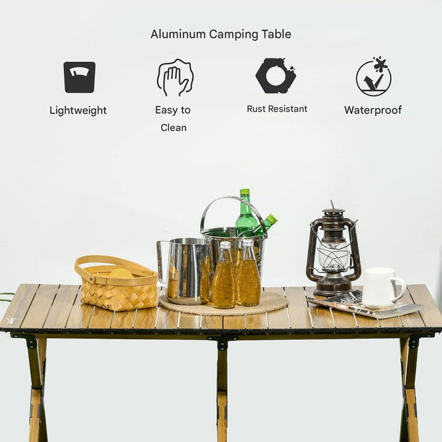 Campingtafel - Tuintafel - Vouwtafel - Oprolbare - Inklapbare - Draagbaar - Lichtgewicht - Stevig - Duurzaam - met Draagtas - 30 kg Maximumgewicht - Aluminum - 116 x 60 x 45 cm - Natuurlijk Hout