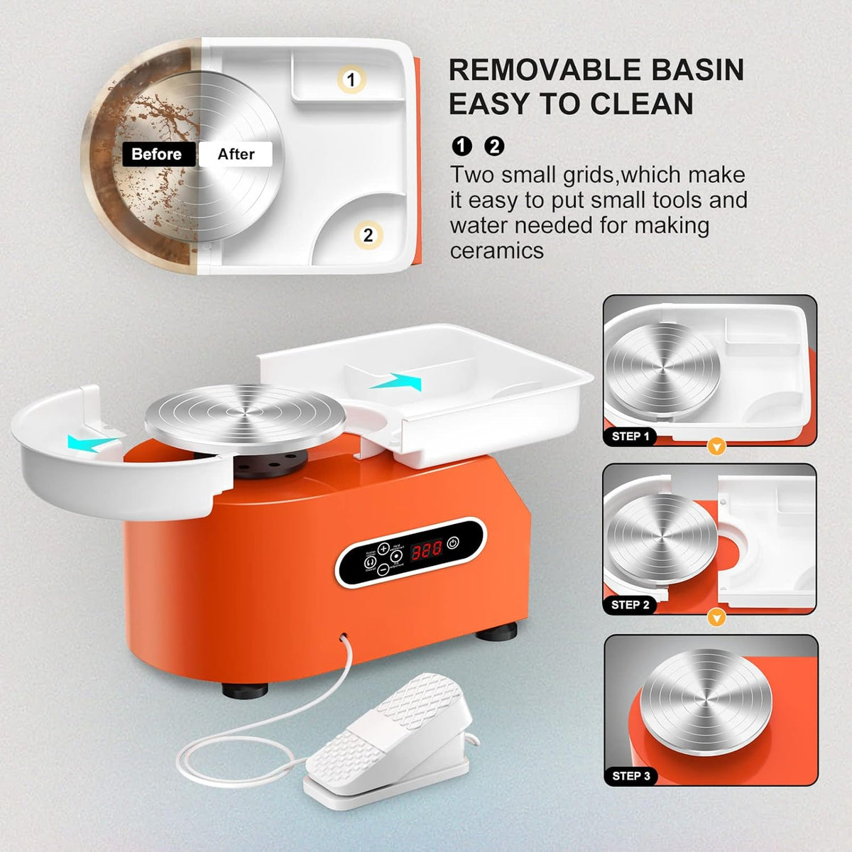Verbeterde elektrische keramische schijf met lcd-display, 25 cm, 350 W, keramische klei, dubbele bediening