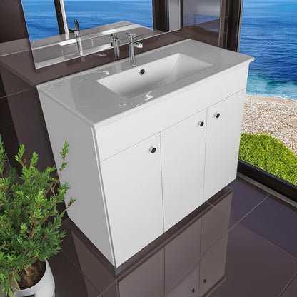IGA washbasin with base cabinet - 80 x 84 x 40 cm basin with base cabinet for the bathroom - bathroom furniture set white high gloss - QUORE