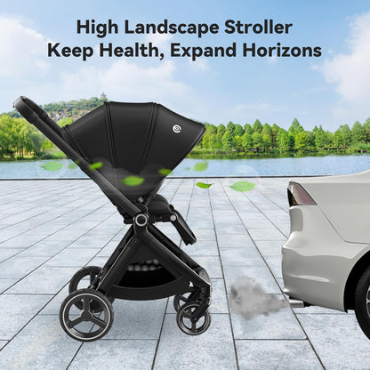 EMU kinderwagen tegen rijrichting buggy, opvouwbaar, compacte babybuggy, zwart, omkeerbaar zitje, kinderwagen met ligfunctie, voor klein van 0 tot 3 jaar (0-25 kg)