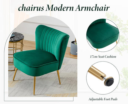 chairus Velvet Tub Chair No Armrest Single Sofa Chair with Metal Legs Upholstered Accent Chair Modern Long Chair for Balcony Living Room (Green-1) - QUORE
