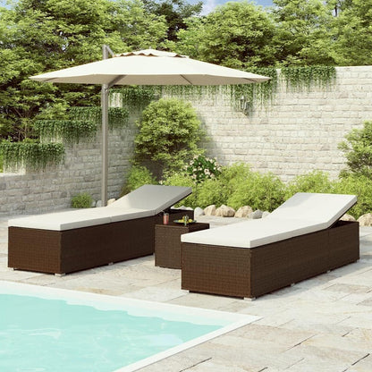 vidaXL 3-piece sunbed set with tea table poly rattan brown