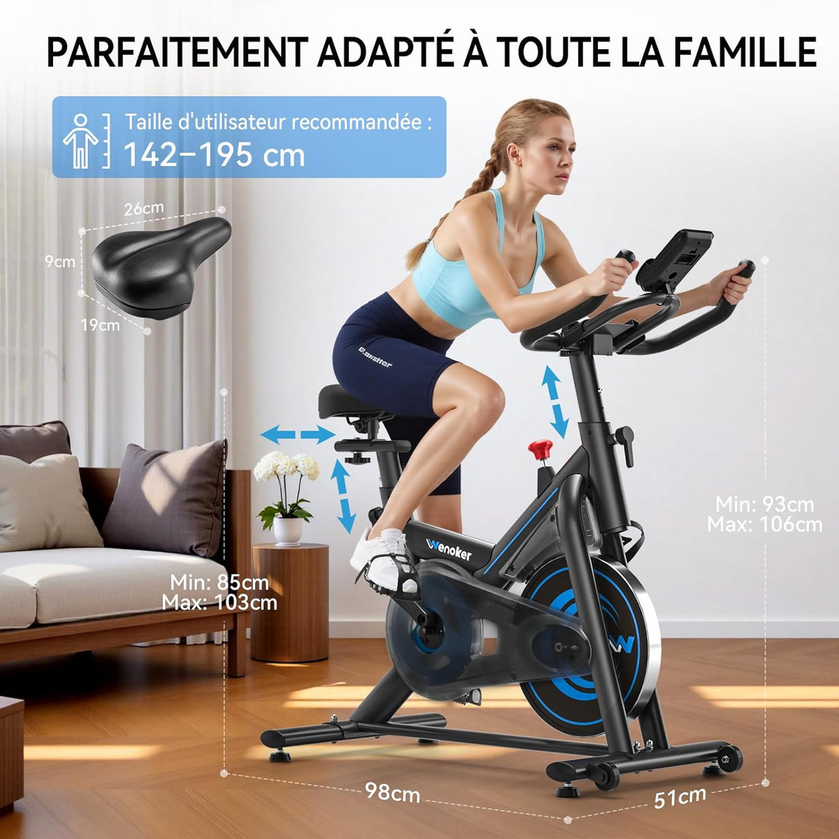 Hometrainer – Fitnessfiets – Indoor Bike – Fiets Trainer – Trainingsfiets – Stille Riemaandrijving – Verstelbare Magnetische Weerstand – Comfortabel Zadel – Max. 160 kg – App-Connectiviteit - QUORE