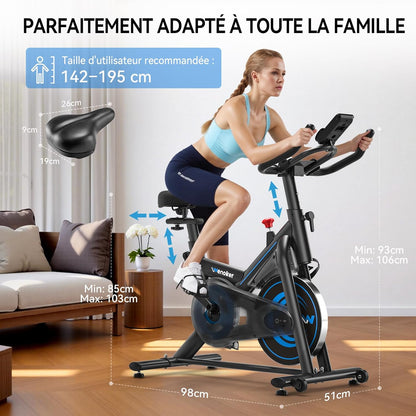 Hometrainer – Fitnessfiets – Indoor Bike – Fiets Trainer – Trainingsfiets – Stille Riemaandrijving – Verstelbare Magnetische Weerstand – Comfortabel Zadel – Max. 160 kg – App-Connectiviteit - QUORE