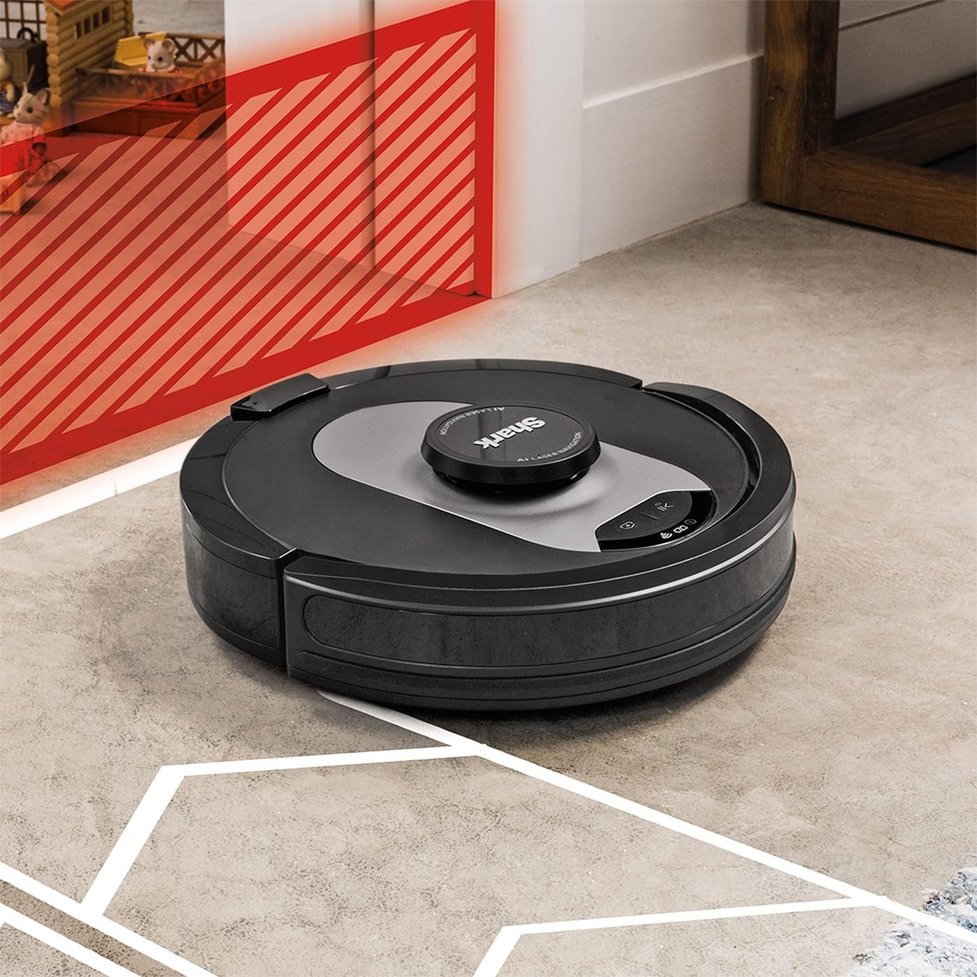 Shark AI 360 Self-Empty Vacuümrobot, anti-haarwrap, automatisch afzuigstation, tapijten en harde vloeren, wifi, optimaal tegen dierenhaar, 34,8 x 34,8 x 10 cm, zwart/zilver