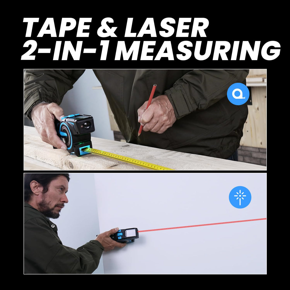 DTX10 3-in-1 digitale meetlint, 100 m oplaadbare lasermeetlint met automatische vergrendeling, directe digitale uitlezing, verlengde laserlijn en incrementele meting, vervangbaar meetlint