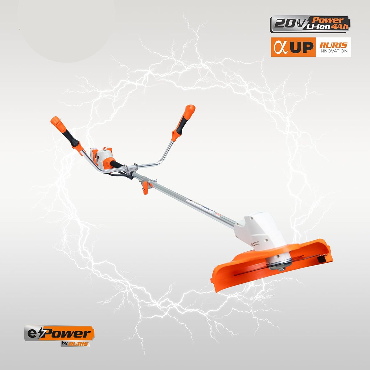 RURIS Bosmaaier met accu 3044e – borstelloze motor, maaibreedte 300 mm (draad) / 255 mm (lemmet), ergonomische handgrepen, accu 2 x 20 V Li-ION 4 Ah en dubbele oplader inbegrepen