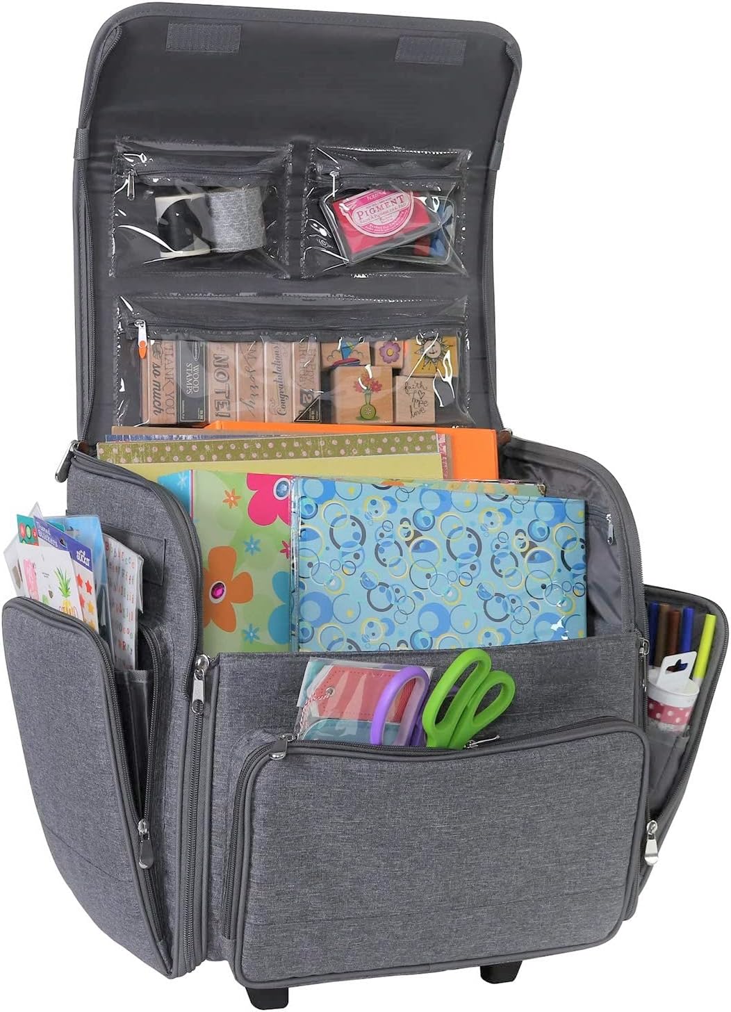 Everything Mary Deluxe Opvouwbare Rolling Craft Bag, Bloemen - Scrapbook Tote Bag met Wielen voor Scrapbooking & Art - Travel Organizer Opslag