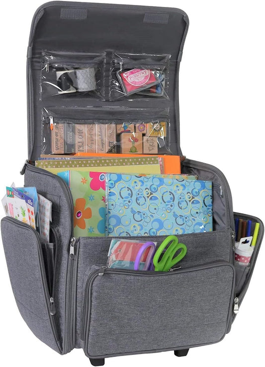Everything Mary Deluxe Opvouwbare Rolling Craft Bag, Bloemen - Scrapbook Tote Bag met Wielen voor Scrapbooking & Art - Travel Organizer Opslag