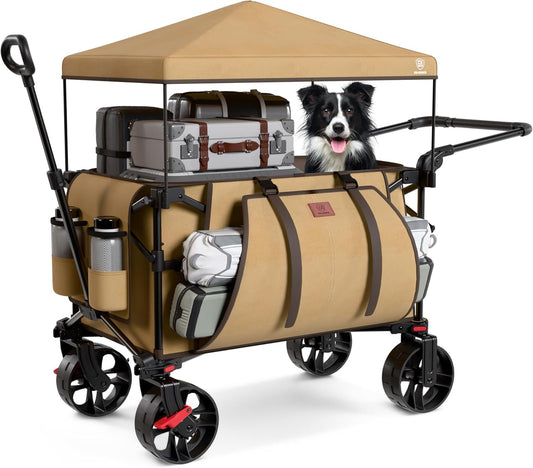 EVER ADVANCED XXL bolderkar, opvouwbaar, 225 l tot 150 kg, met remdak, handwagen, duw- en trekwagen, opvouwbare strandwagen, 20 x 8 cm brede wielen, vouwwagen voor camping, strand, winkelen, dier