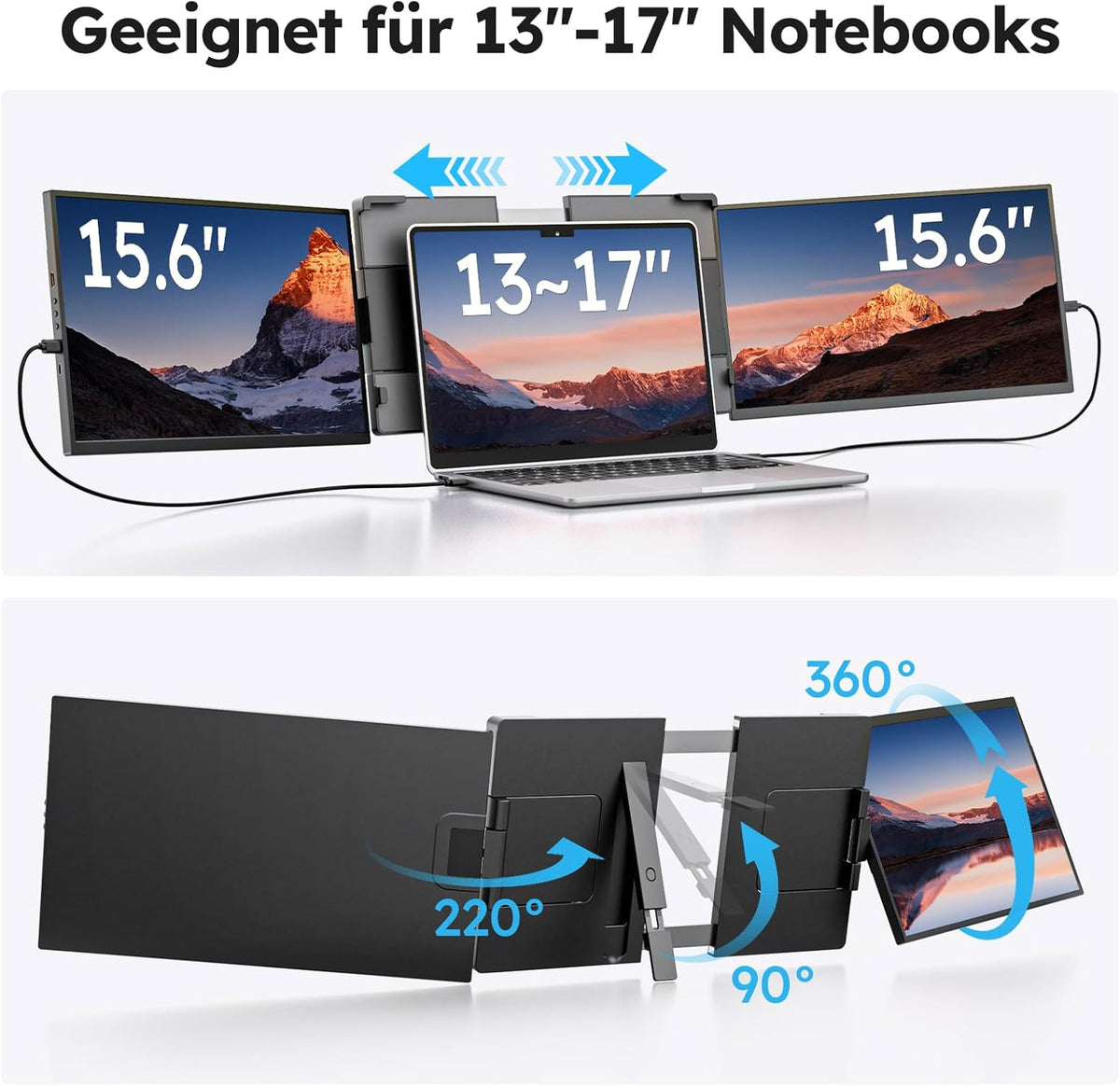 15,6" Laptop Screen Extender, FHD 1080P IPS Laptop Schermuitbreiding, Plug & Play Triple Display Extension, compatibel met 13,3 inch - 17 inch voor Windows/Mac/Android/Chrome
