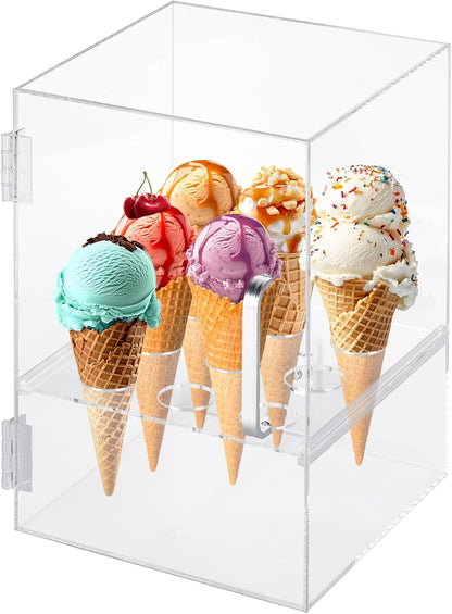 Ijskegelhouder – Ijshoornhouder – IJscohoornhouder – Ijskegelstandaard – Displayhouder – Transparant Acryl – 9 Openingen Met Magnetische Deur