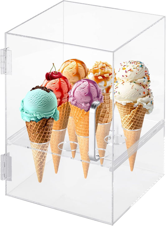 Ijskegelhouder – Ijshoornhouder – IJscohoornhouder – Ijskegelstandaard – Displayhouder – Transparant Acryl – 9 Openingen Met Magnetische Deur