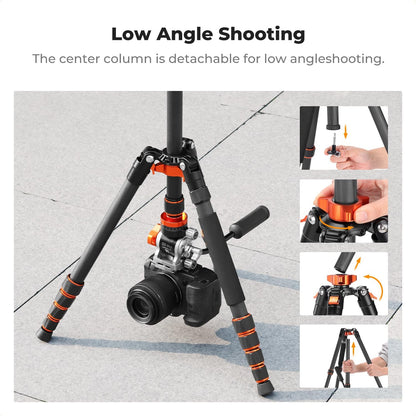 K&F CONCEPT Camerastatief van koolstofvezel, 173 cm, fotostatief met hydraulische kop ± 90 graden, videostatief monopod 182 cm met Arca Swiss voor DSLR, Max 5 kg, O255C4+FH-03