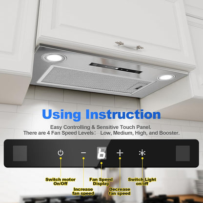 afzuigkap 52 cm, inbouwafzuigkap, 400 m³/u, 3 vermogensstanden en boosterfunctie, gebarenbediening, touchbediening, afzuiging/recirculatie met actieve koolfilter en rookpijp, afzuigkap