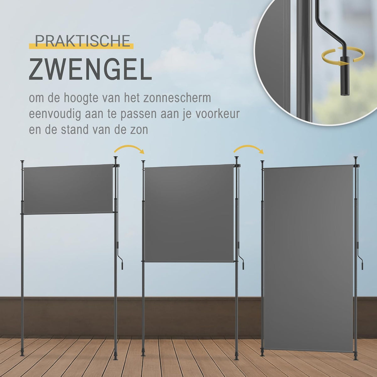 Sol Royal Balkonluifel zonder Boren 200x310cm – Privacy & Zonwering Klemluifel Verticaal Zonnescherm Buiten – Windbescherming Tuinterras Handslinger Antraciet Waterdicht KM5