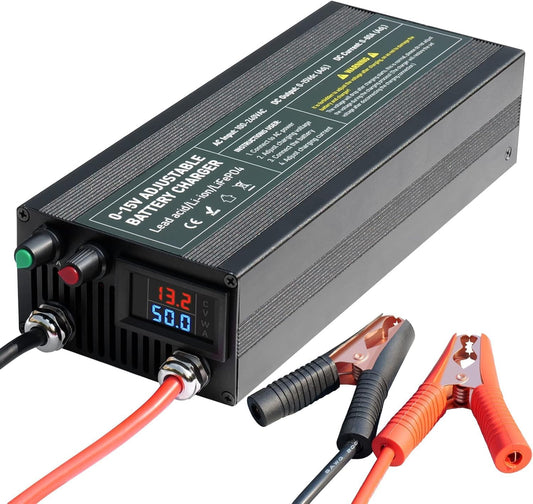 14,6V 60A LiFePO4 Acculader – Batterijlader – Accu Lader – Lithium Batterijlader – Snel Oplader – Instelbaar 0-15V/0-60A – Veilig Met Aluminium Behuizing – LCD Display Met Laadstatus